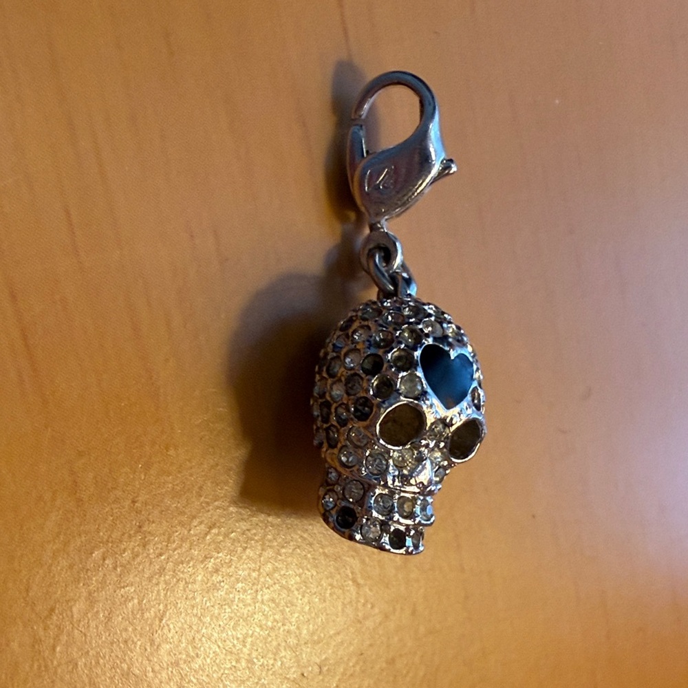Crystal Skull Charm Pendant - Silver with Black Accent - Picture 3 of 3
